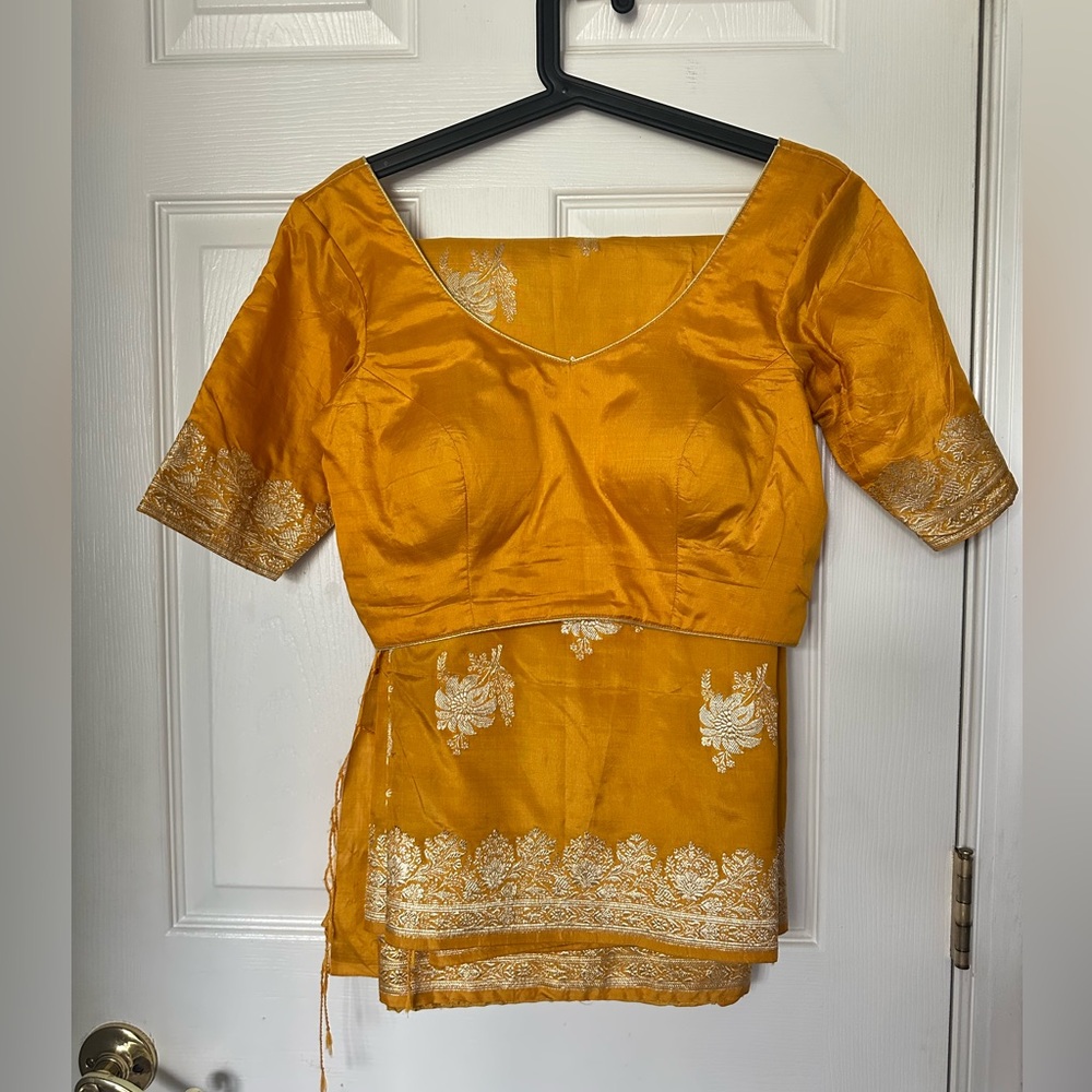 Mustard yellow saree blouse set
